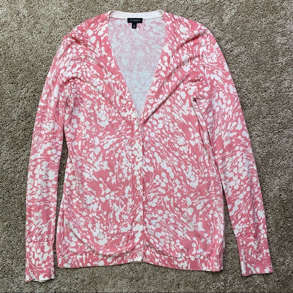 Talbots Pink Printed Cardigan Sweater S